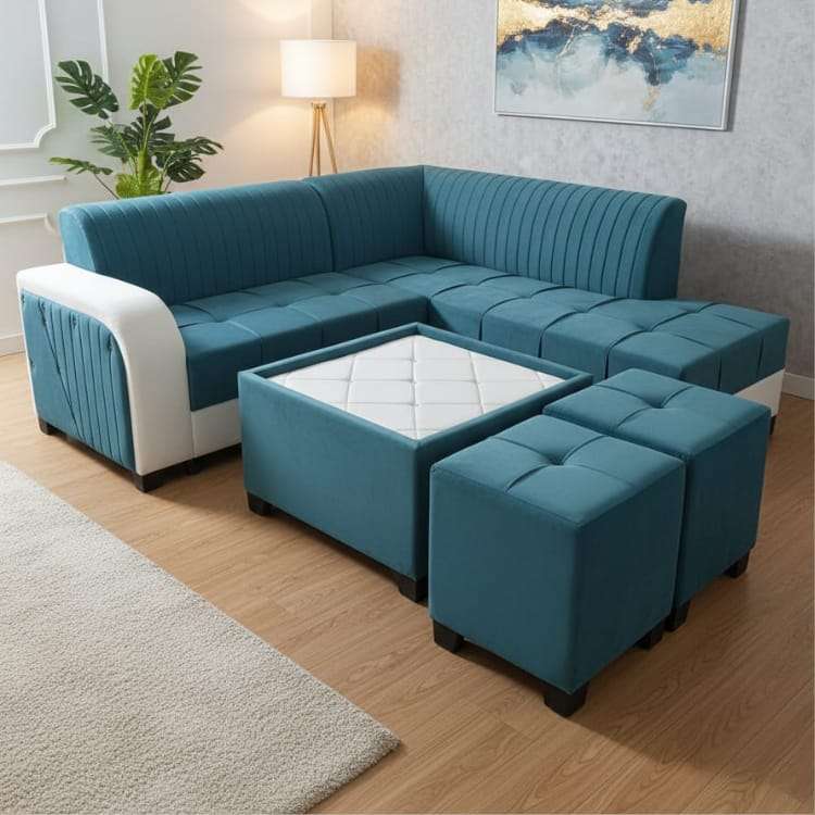 Teal Blue and White Touch Sofa Set